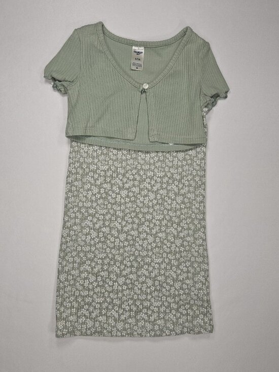 OshKosh B'gosh Other - OshKosh B'gosh Girls 2pc Sage Green Floral Dress & Ribbed Cardigan Set Size 5